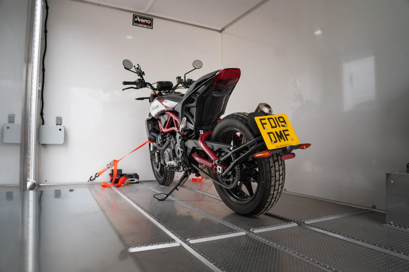 A bike strapped into the vehicle